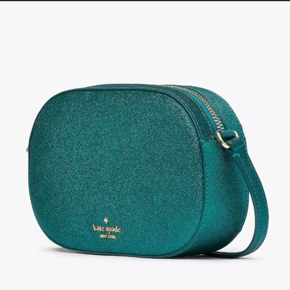 NWT Kate Spade Green Glimmer Glitter Oval Camera Bag